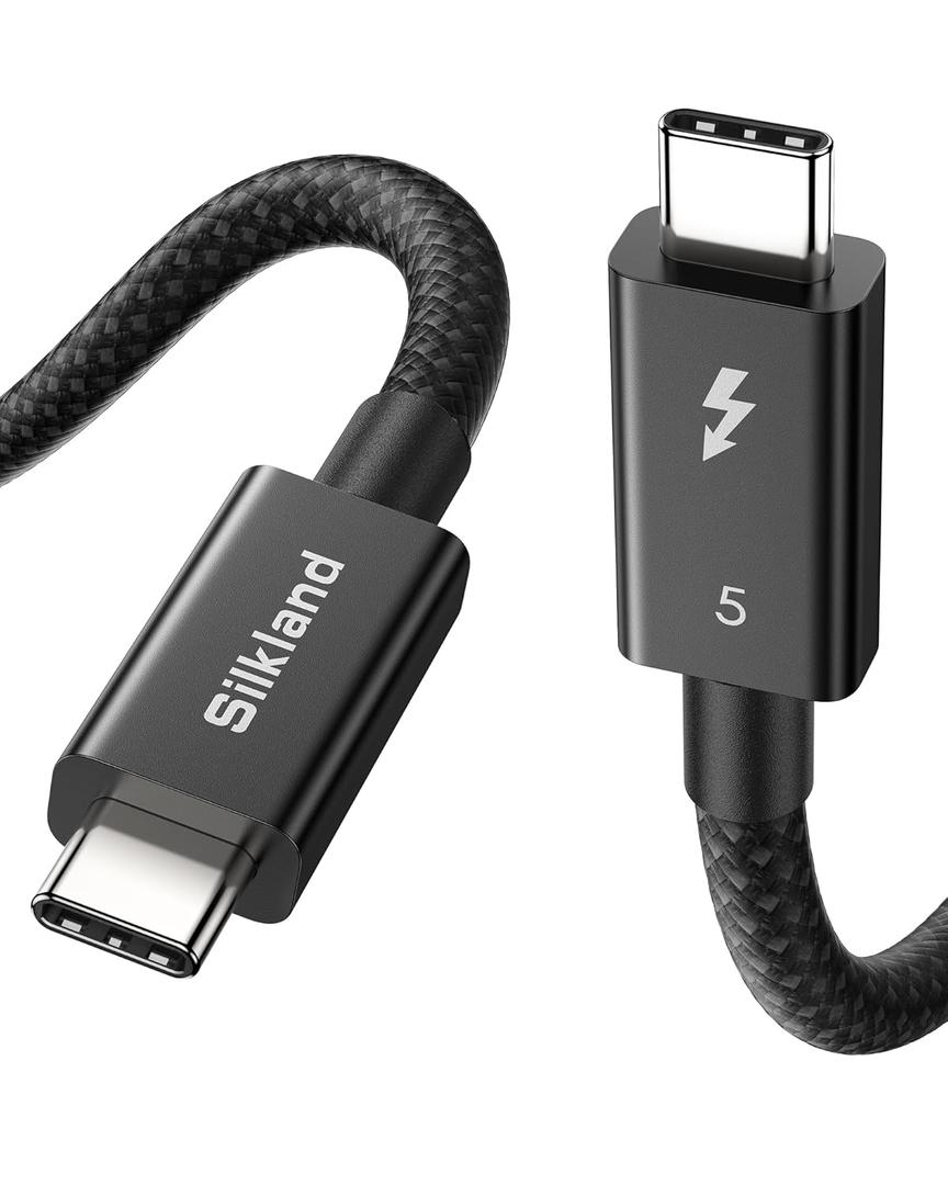 Silkland Intel Certified Thunderbolt 5 Cable 80Gbps, up to 120Gbps Bandwidth for 16K/Dual 8K, 240W, Prime Braided Thunderbolt Cable Compatible for Thunderbolt 4/3, USB4, USB C,SSD,MacBook M4 Pro,3.3FT