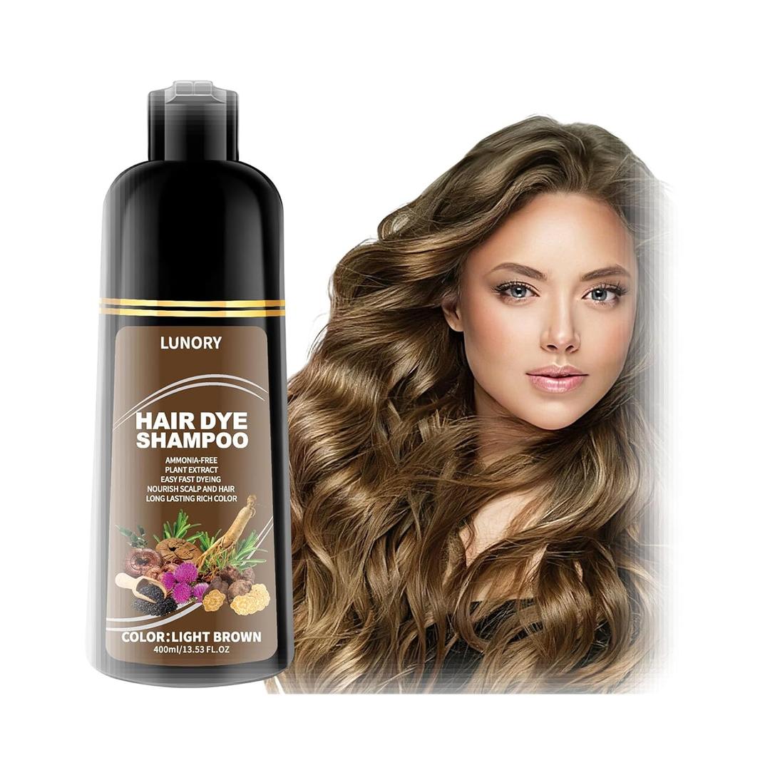 Light Brown Hair Dye Shampoo for 100% Gray Coverage - 3 IN 1 Hair Color Shampoo with Argan Oil & Ginseng, Ammonia & Paraben Free, Long Lasting Semi-Permanent Natural Color for Women & Men