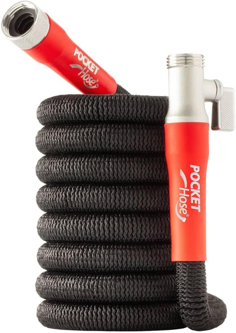 Pocket Hose Silver Bullet 2.0 Expandable Garden Hose 25-FT with Turbo Shot Nozzle, AS-SEEN-ON-TV, Lead-Free, Solid Aluminum Connectors, Easy On/Off Valve, Kink-Free, Leak-Proof