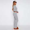 kaimimei Women's 2 Piece Lounge Outfits Slim Long Sleeve Tops High Waist Foldover Flare Leggings Sets Casual Yoga Sweatsuit (Gray, M)