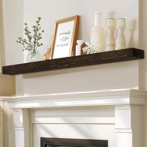 60x8x3 Fireplace Mantel - Solid Rustic Wood - Wall Mounted Floating Shelf with Invisible Heavy Duty Steel Bracket (Weathered Black), 60x3x8-solid