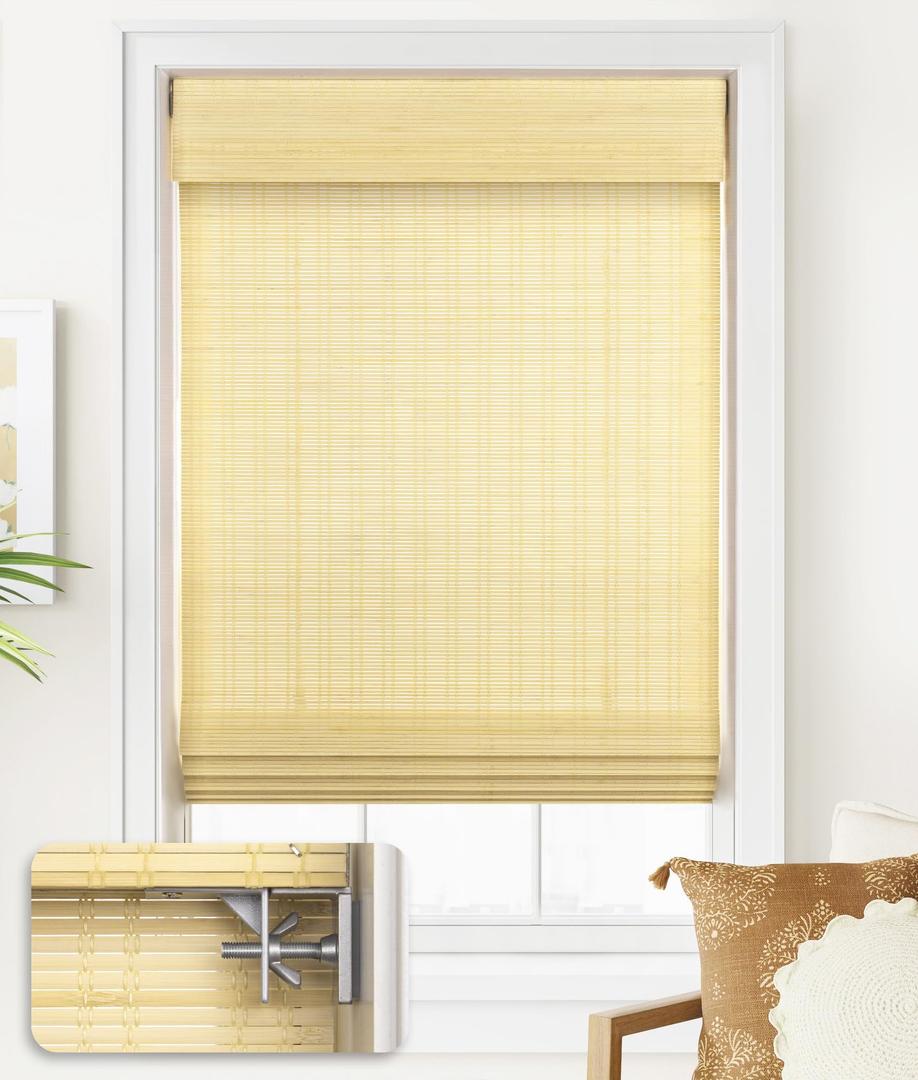 LazBlinds No Drill Bamboo Roman Shades, 33x64, Ceylon Natural