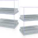 4 Pack Display Case for Minifigure Action Figures Blocks, Acrylic Minifigure Display Case Box Storage with 3 Movable Steps Gift for Kids Adults (Grey)