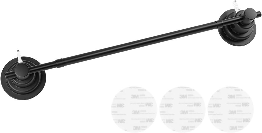 Suction Cup Towel Bar for Shower, 15.75''-25.6'' Adjustable Stainless Steel Towel Holder, Heavy Duty Suction Towel Rack with Powerful Vacuum Adsorption for Bathroom, Kitchen, RV, and Renters (Black)