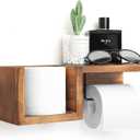 Wooden Toilet Paper Holder Wall Mount with Shelf - Farmhouse Bathroom Storage Rack for Tissue Rolls, Rustic Bathroom Decor Brown