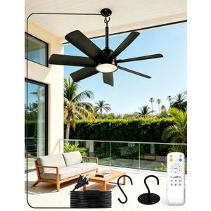 28 Inch Plug-In Outdoor Ceiling Fan with Lights and Remote, LED Gazebo Hanging Fan with Hook, 3CCT 3000K-6500K Dimmable Gazebo Fan, 6-Speed Quiet Ceiling Fan with Timer for Patio, Porch, Garage, Black