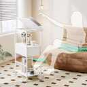 HOMEKOKO 3-Tier Bookshelf with Adjustable Flip Top, Living Room Industrial Movable Bookcase, Rustic Book Shelf with Drawer, Wood-Metal Rustic Bookshelves (White)