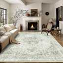 8x10 Vintage Washable Area Rugs Boho Medallion Large Distressed Retro Accent Carpet Floral Non-Slip Soft Low Pile Indoor Throw Rug for Living Room Bedroom Dining Room Office Kitchen, Green