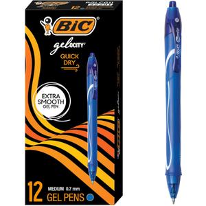BIC Gelocity Quick Dry Blue Gel Pens, Medium Point (0.7mm), 12-Count Pack, Retractable Gel Pens With Comfortable Full Grip