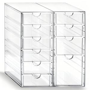 Prsildan Acrylic Drawer Makeup Organizer with 10 Drawers, Set of 2 Office Desk Organizers Accessories, Clear Stackable Storage Drawers for Vanity, Countertop, Craft, Jewelry, Art Supply Organization