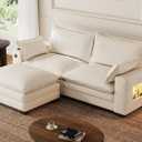 80" L-Shaped Sectional Sofa with Ottoman, Chenille Cloud Couch, Beige