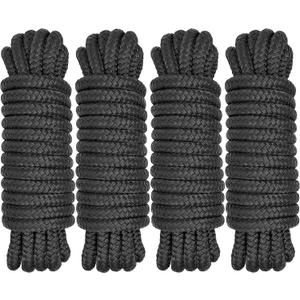 Boat Dock Lines 1/2" x 15' - Double Braided Nylon Boat Ropes for Docking with 12" Loop, Marine-Grade High Strength Boat Lines Dock Rope, Premium Marine Rope Mooring Lines, Easy Handling - 4 Pack,Black