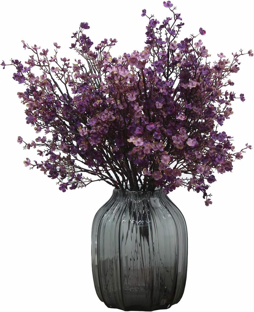 JAKY-Global Babys Breath Fabric Cloth Artificial Flowers 6 Bundle European Fake Silk Plants Decor Farmhouse Wedding Party Decoration Bouquets Real Touch DIY Home Garden (Autumn Purple-6pcs) (6 Bundles, Purple Pink)