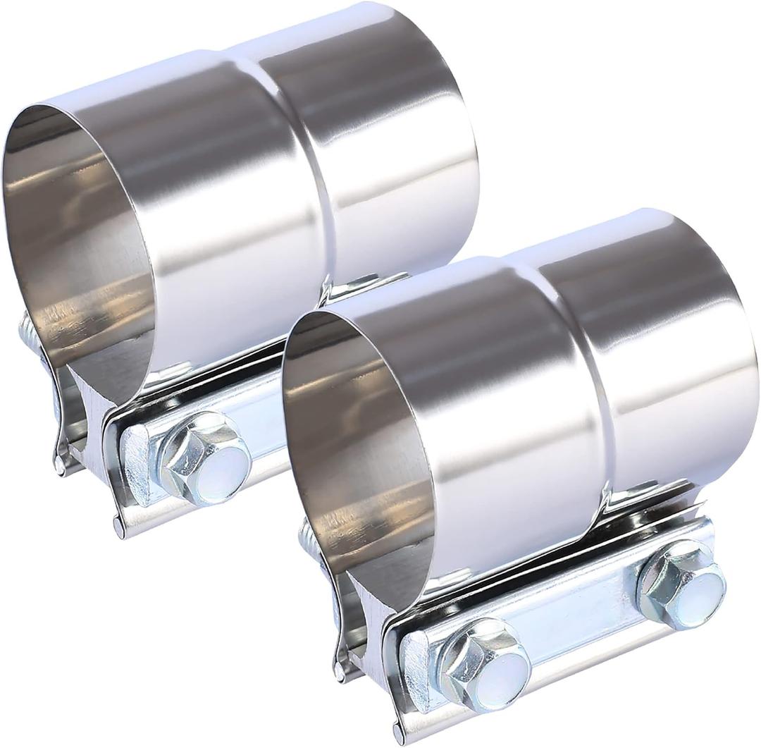 BATONECO 2.25 Inch Lap Joint Exhaust Band Clamp Exhaust Repair Preformed For Exhaust Pipe Connection Stainless Steel (2.25" 2 Packs) Metallic