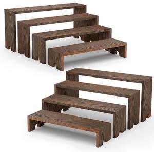 2 Set Wooden Cupcake Stand for Decor, 4 Tiered Stackable Display Risers, Farmhouse Decor Wood Dessert Table Display Set for Party, Vendor Events, Dark Brown