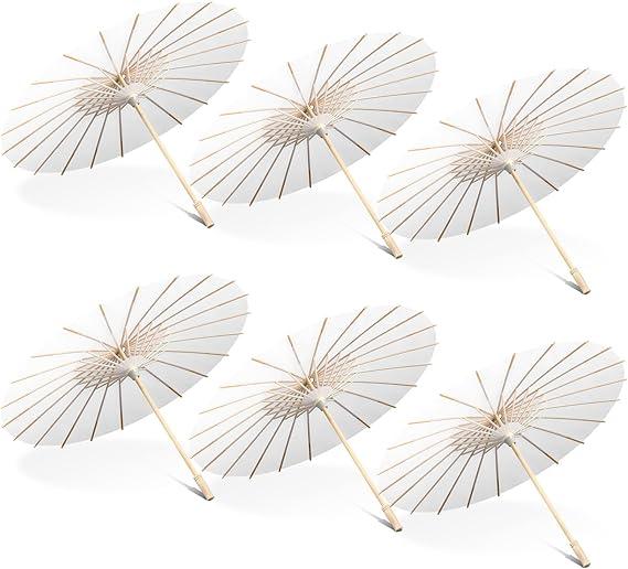 White Paper Umbrellas, 23.6 Inch Paper Parasol Umbrellas Chinese Japanese Style DIY Umbrellas Decorative Vintage Decor for Wedding Props, 20 Pcs