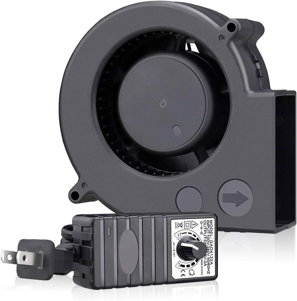 Wathai 97 x 33 mm 12V Blower Fan Dual Ball 110V - 220V High Airflow Variable Speed Controller with AC Plug for Inflatable Replacement or DIY Cooling Ventilation Exhaust Projects