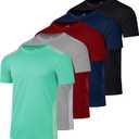 Real Essentials 5 Pack: Men's Dry-Fit Short Sleeve Crew Neck T Shirts Fitness Running Gym Workout Cool Exercise Athletic Tee (M)