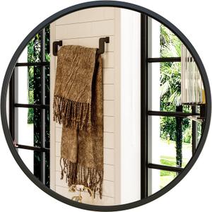 Growsun 24'' Black Round Mirror, Circle Wall Mirror for Bathroom Vanity, Entryway Living Room with Metal Frame for Home Decor