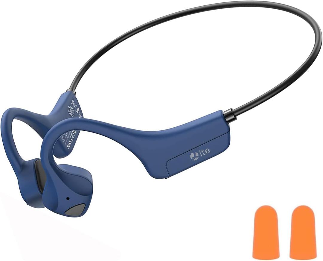 Open Ear Bone Conduction Headphones - Bluetooth 5.0 Headset, IP65 Waterproof Earphones, Type-C Charging, Long Battery Life, 25g Lightweight Navy Blue