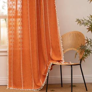 Deeprove Orange Boho Curtain 84 inches Length for Living Room Bedroom, Bohemian 84 inches Long Burnt Terracotta Fall Embroidery Textured Halloween Privacy Window Thanksgiving Decor W52 x L84, 1 Panel