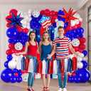 Patriotic Red White and Blue Balloon Garland Arch Kit for America's 250th Anniversary, Star Print & Flag Foil Balloons, Tissue Paper Tassels Banner for 4th of July, Independence Day，Memorial Day decor