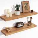 Floating Shelves for Wall Decor, 8" Deep Rustic Solid Elm Wood Floating Shelves Wall Mounted, Wall Shelves with Invisible Bracket for Living Room Bathroom Bedroom Kitchen, 30 Inch Set of 2, Natural