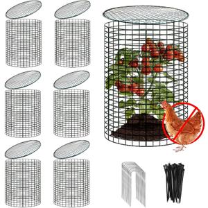 6 Sets of 24'' x 12'' Garden Plant Protectors from Animals with Detachable Covers, Metal Plant Cage Chicken Wire Cloche with Ground Stakes and Nylon Tie, Wire Plant Cage to Keeping Bunny Animals Out