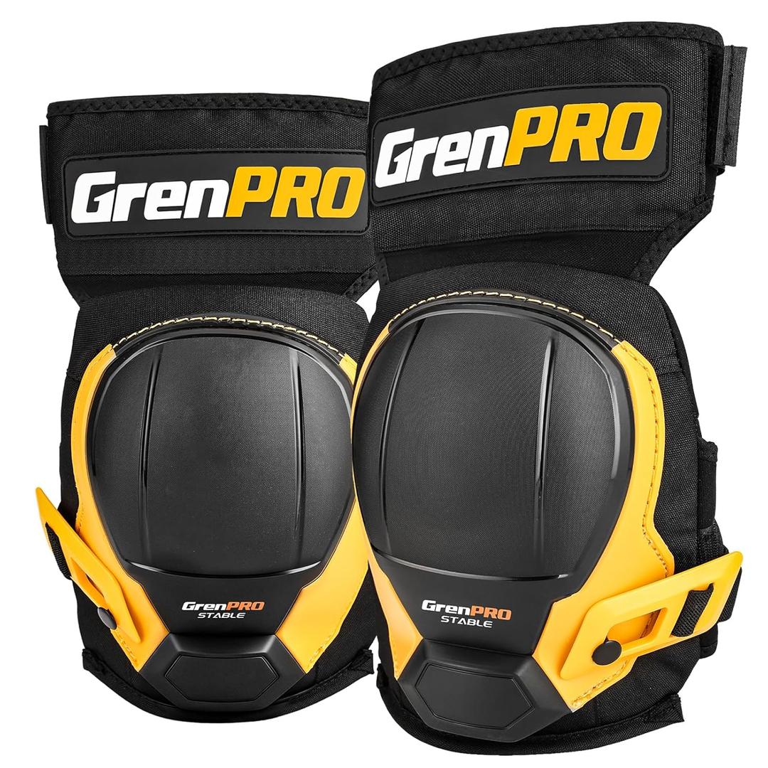 GRENPRO Black Knee Pads for Work - Heavy Duty EVA & Gel Support for Construction, Flooring, Gardening and Cleaning, One Size