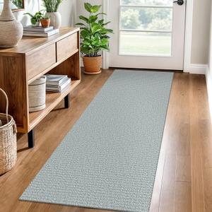 EARTHALL Washable Runner Rug 2x6 Ft Non Slip Runners for Hallways Cotton Rubber Backed Kitchen Runner Braided Indoor Floor Carpet Runners for Entryway, Hallway, Kitchen, Bedroom, Turquoise/Gray
