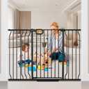 owlie 37.4" Extra Tall Wide Baby Gate for Stairs Doorways,47-57 Inch Extra Large Long Baby Gate with Door Indoor Safety Metal Pressure Mounted Pet Gate with Walk-Thru Auto Close, Black