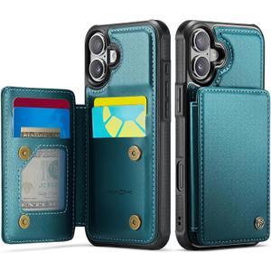 Vinich for iPhone 16 Plus Wallet Case with Card Holder, RFID Blocking Credit Slots Kickstand Shockproof Phone Cover Fit for iPhone 16 Plus 6.7" Bluish Green