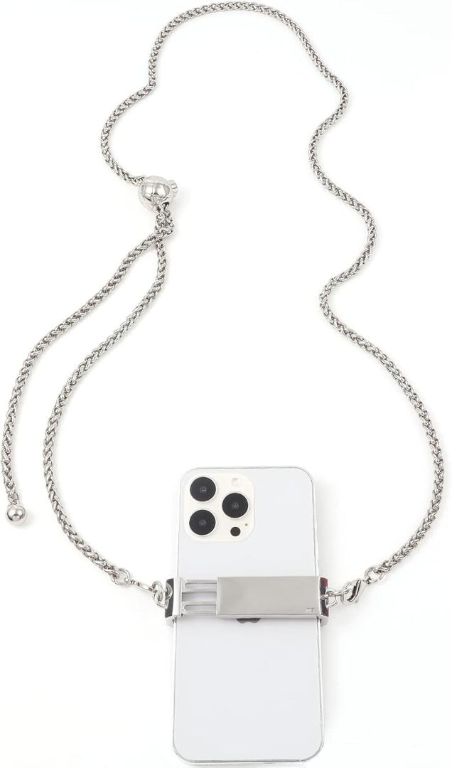 Portable Crossbody Phone Lanyard - Adjustable Metal Chain Case (Cell Phone Clips and Chainssilver White Colorx03)