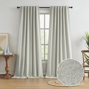 KEQIAOSUOCAI Linen 100% Blackout Curtains 120 Inches Long 2 Panels Set Burg 10 FT Length Draperies Heavy-Duty Total Darkness Drapes for Patio Living Room Back Tab Pocket 50x120, White, Pack of 2