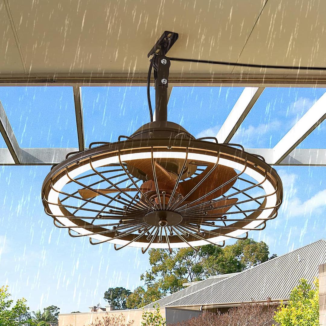 20" Outdoor Ceiling Fans with Light for Patios, IP65 Waterproof Plug in Ceiling Fan, Gazebo Hanging Fan with Remote Control App, Dimmable LED, 6-Speeds for Porch Pergola