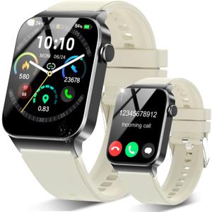 STECEi Smart Watch for Men Women Bluetooth Call, 1.85" HD Screen Smartwatch with Heart Rate/Sleep Monitor, Sport Modes Activity Trackers IP68 Waterproof for Android iOS, Milk White