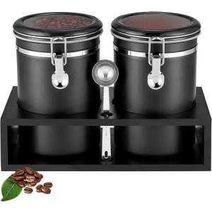 Yangbaga Ground Coffee Storage Container with Shelf, 263OZ 304 Stainless Steel Coffee and Sugar Container,Airtight Coffee Canisters with Scoop, Food Storage Jars for Kitchen,Nuts,Tea,Sugar (Silver)