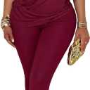 Vssjavun Women's 2 Piece Outfits Ribbed Knit One Shoulder Batwing Sleeve Loose Blouse Top Skinny Bodycon Capri Pants Sets, Small