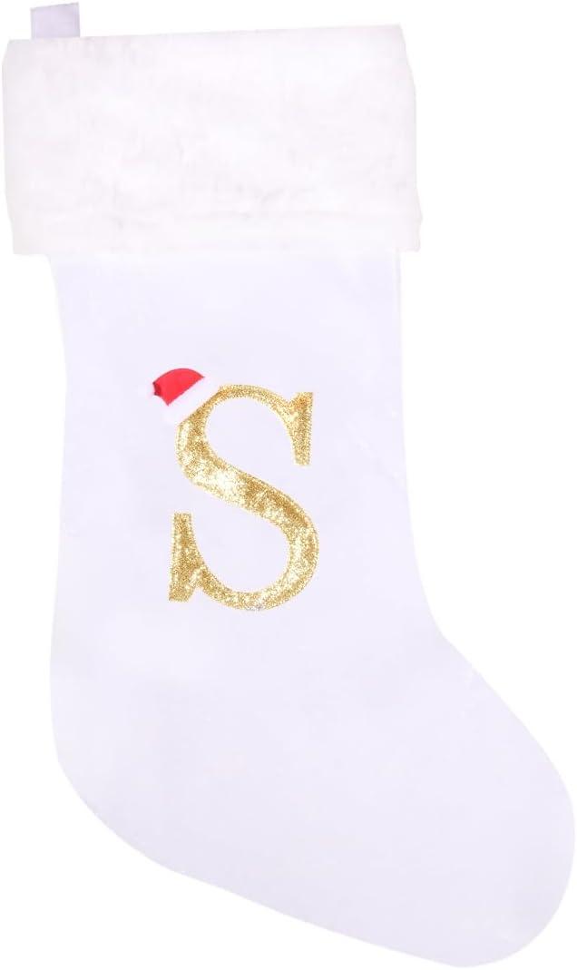 20 Inches Super Soft Plush Monogram Christmas Stockings Xmas Rustic Personalized Stocking Embroidered Letter Decoration for Decor (White)