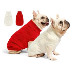 2 Pack Dog Sweaters for Small Dogs - Puppy Medium Warm Clothes in Winter, Turtleneck Pullover Design for Boy Girl Pet, Doggie, Cat, Kitten Chihuahua Bulldog Pug Beagles (S, Red, Beige)
