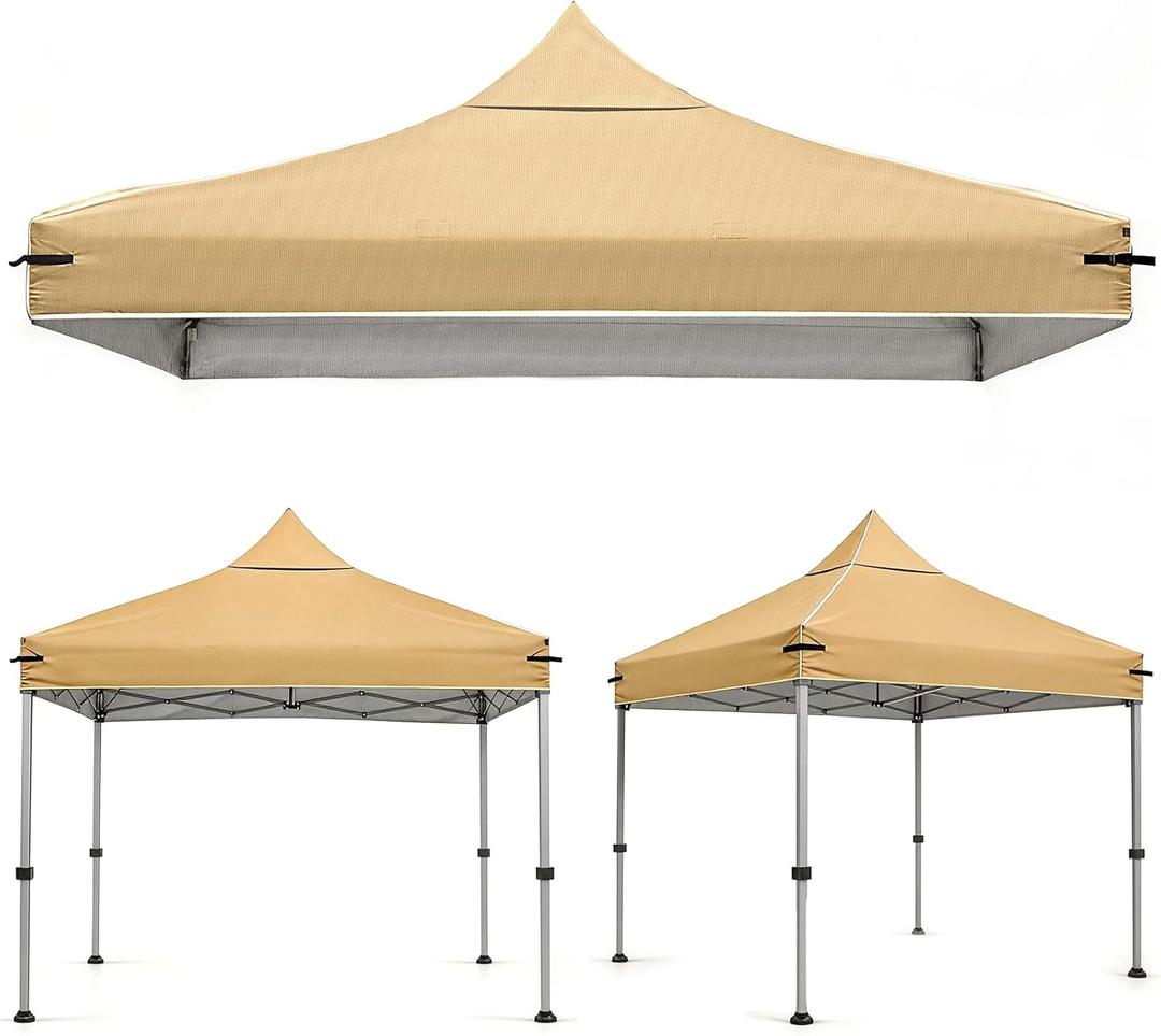8x8 Canopy Replacement Top Cover for Straight Leg Frame with Center Support Pole, Waterproof UV Resistant Pop Up Canopy Tent Top with Air Vent, Top Only (Beige)