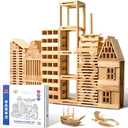 100pcs Classic Wooden Building Blocks Set,Solid STEM Building Toys for Kids, Preschool Learning Montessori Toys for Toddlers, Boys & Girls Birthday Gift (Log Color)