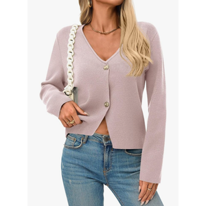 Saodimallsu Womens V Neck Cardigans Long Sleeve Button Down Cropped Knit Trendy Front Slit Dressy Casual Fall Sweater Blazers Khaki L