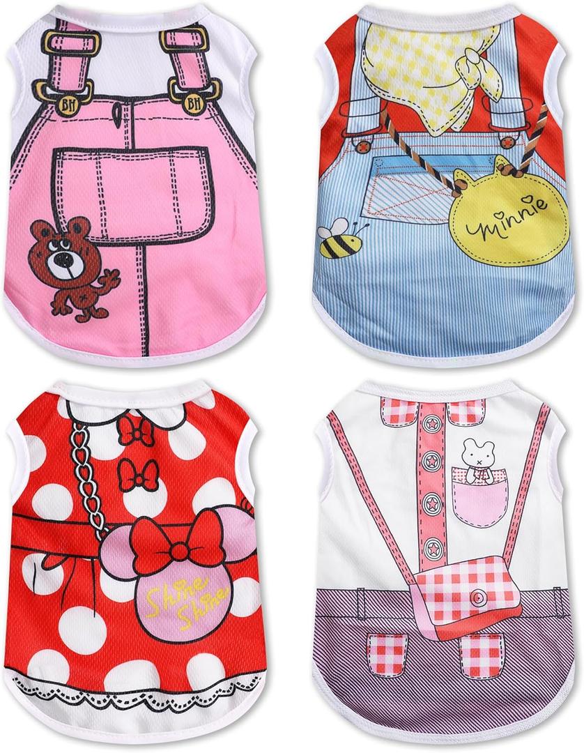 4 Pack Mesh Dog Shirts for Small Dogs: Stretchy Dog Clothes with Cute Patterns,  2-16lb Dogs Pet T-Shirts, Girl & Boy Puppy Clothes for Spring Summer (Pink Set, Small)