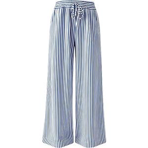 Acelitt Women Casual Red Striped Drawstring High Waist Wide Leg Pants L