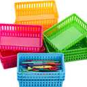 DEAYOU 16 Pack Classroom Storage Baskets Bins, Small Plastic Organizer Basket, Colorful Storage Trays, Crayon Pencil Containers for Paper, Desk, Shelf, Home School Office, 10.2" L x 6.5" W x 2.4" H