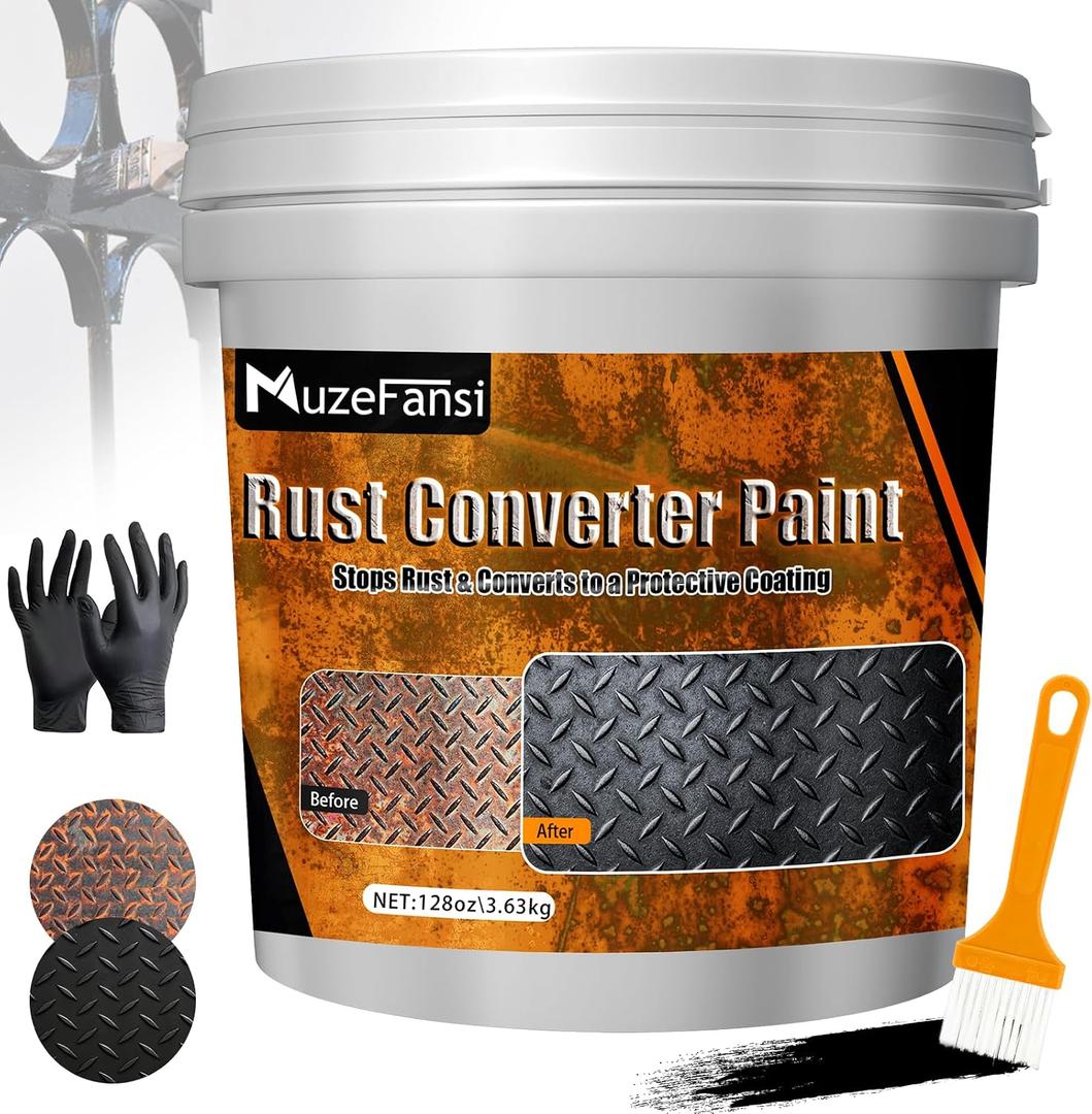 Metal Paint,128oz Rust Converter Paint, 2-in-1 Rust Converter & Metal Primer, Black Rust Inhibitor & Corrosion Protection, Heat Resistant for Automotive, Marine & Industrial Use