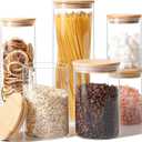 ComSaf Glass Food Storage Jars Set of 6, Clear Glass Storage Containers with Lids, Canisters Sets for the kitchen, Spaghetti, Pasta, Flour, Nuts, Oat, Coffee and Sugar Container, Pantry Organization