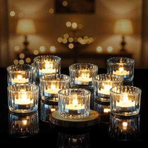 Homemory 12 Pcs Tealight Candle Holders, Clear Votive Candle Holders, Glass Candle Holder for Table Centerpiece, Wedding, Baby Shower, Birthday, Party, Halloween, Christmas