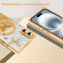 AIGOMARA Phone Case for iPhone 16 [Compatible with MagSafe] Butterfly Design Glitter Bling Case Shockproof Scratch-Resistant Soft TPU Cover for Women - Gold